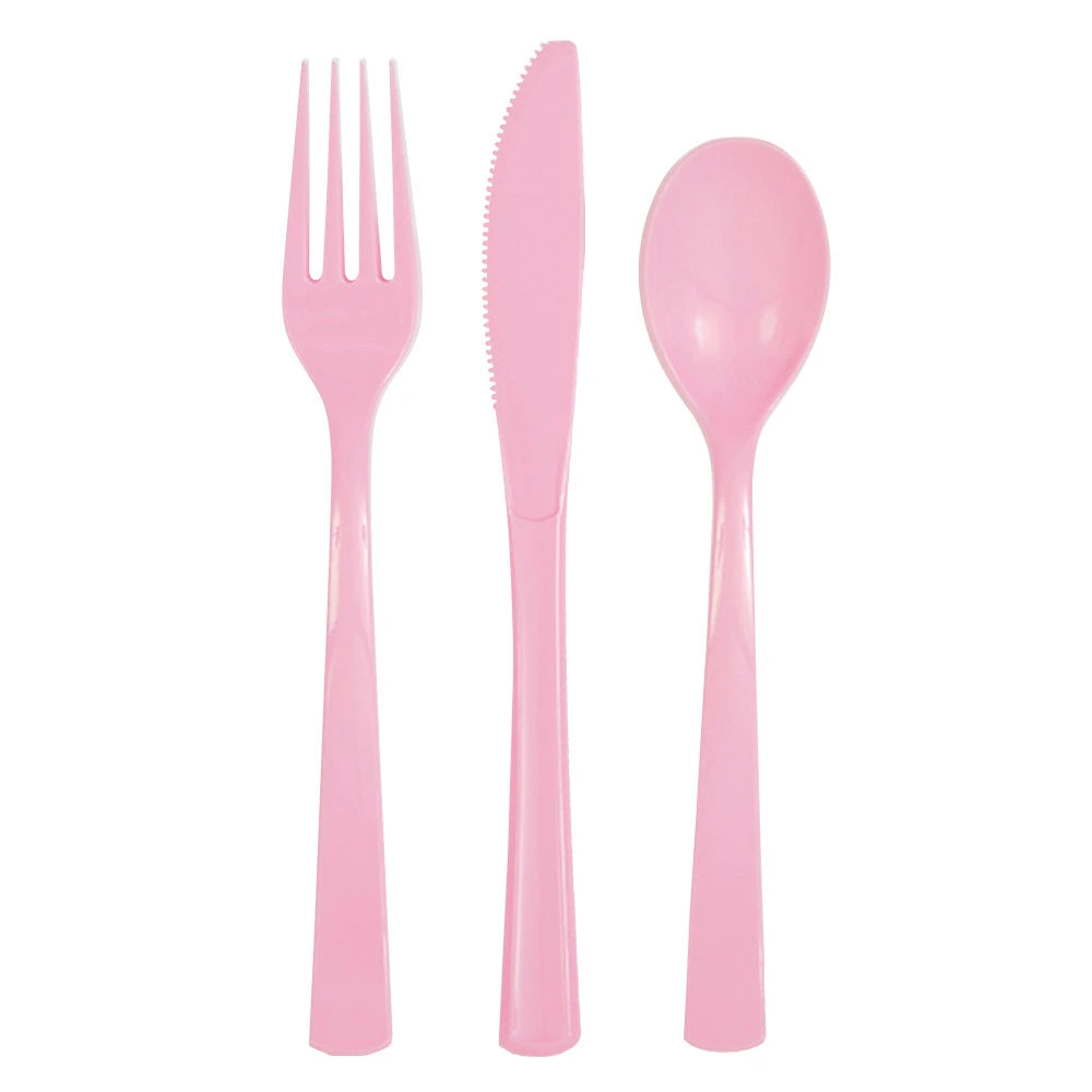 Lovely Pink Solid Assorted Plastic Cutlery, 18 In A Pack