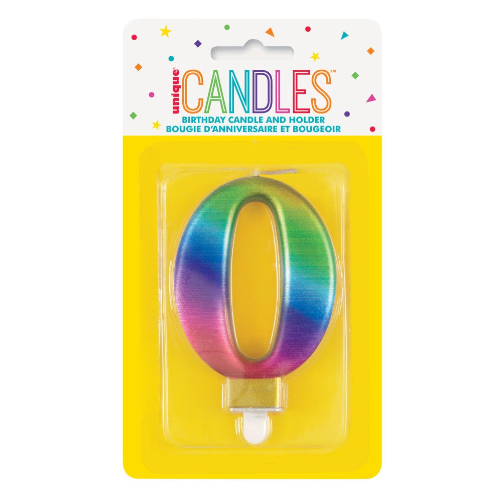 Metallic Rainbow Number 0 Birthday Candle