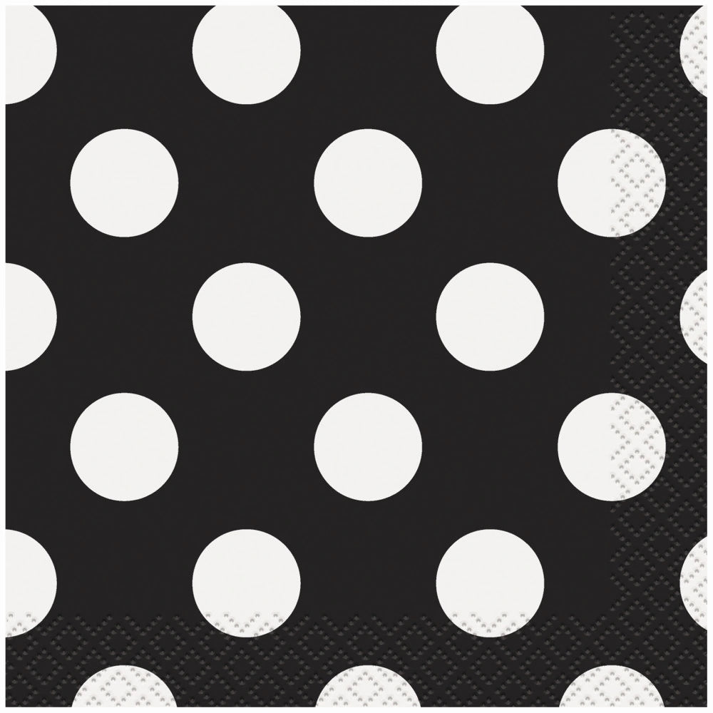 Midnight Black Dots Beverage Napkins, 16 In A Pack