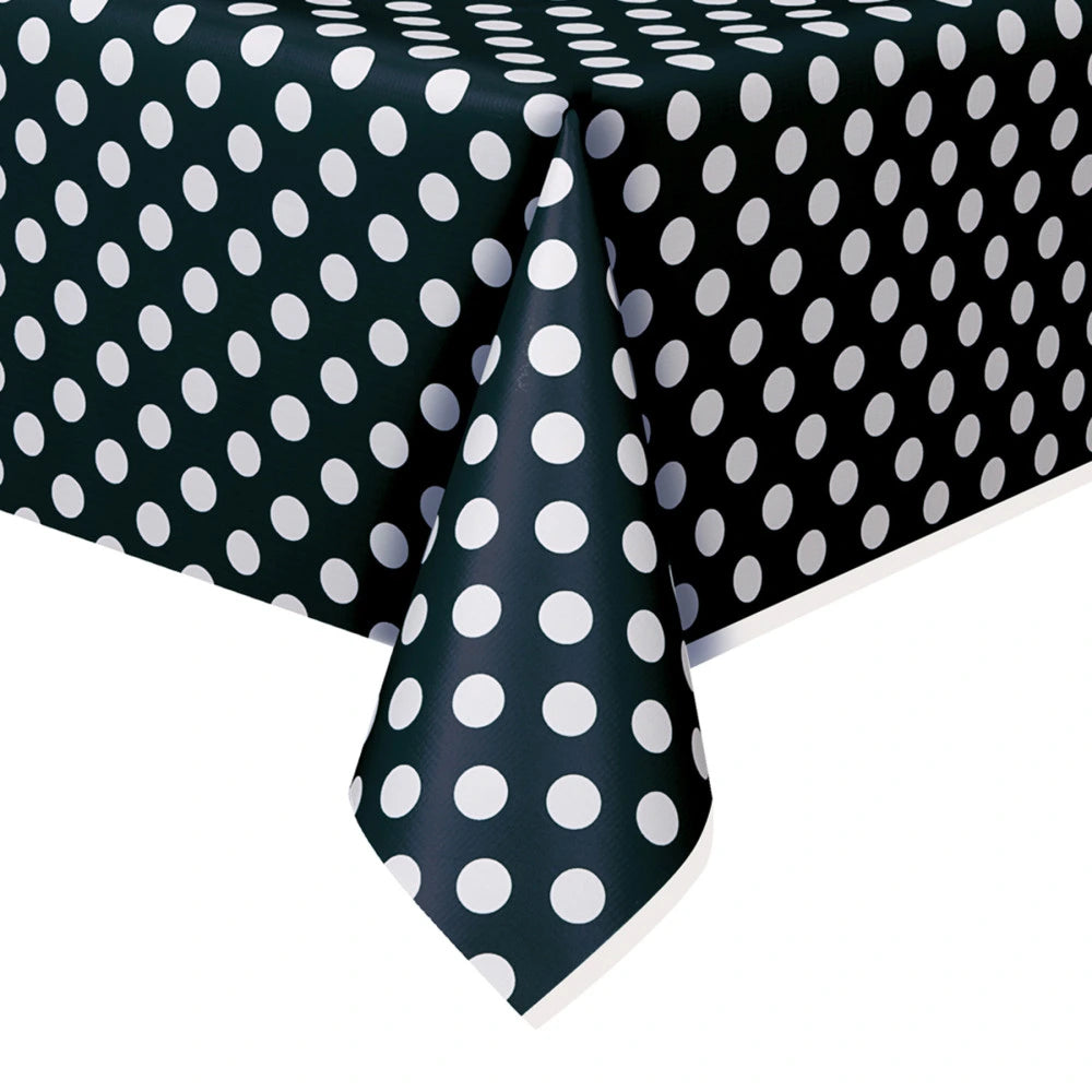 Midnight Black Dots Re In A Packangular Plastic Table Cover, 54"x108"