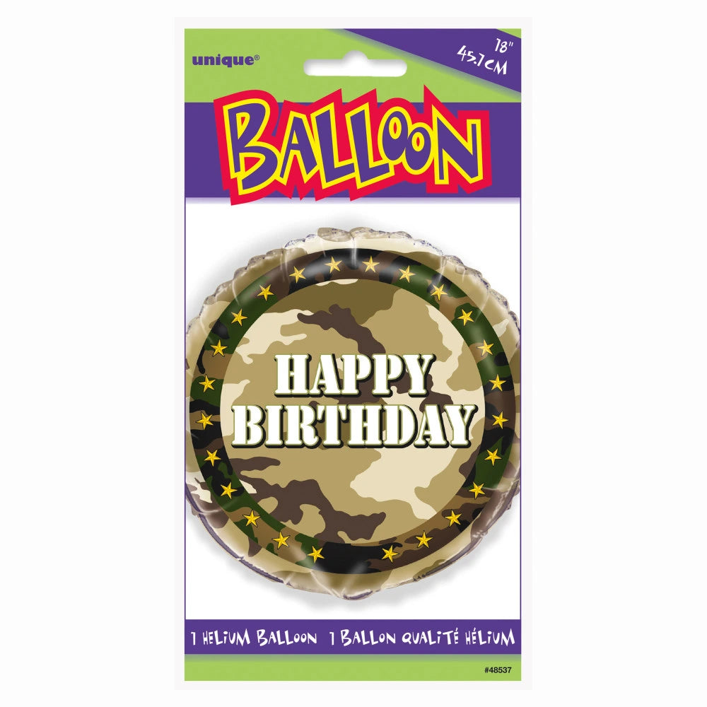 Military Camo Round Foil Balloon 18", Packaged