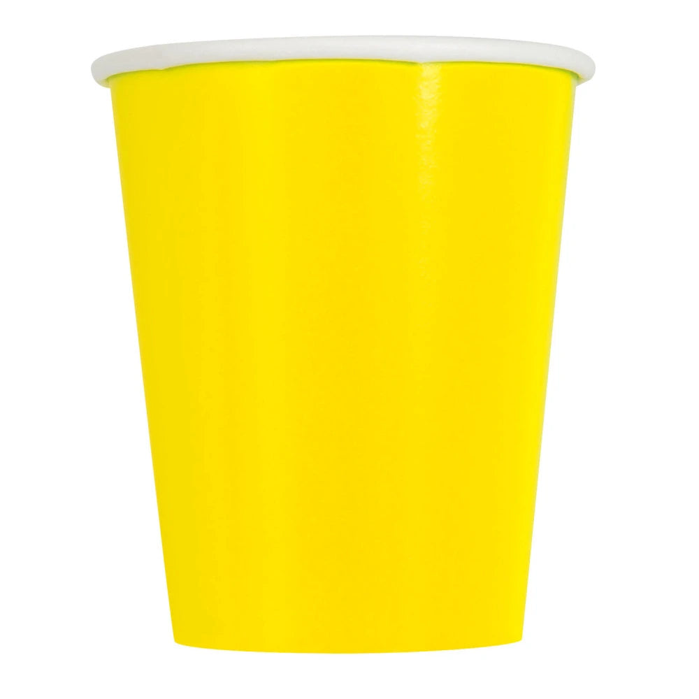 Neon Yellow Solid 9oz Paper Cups, 14 In A Pack