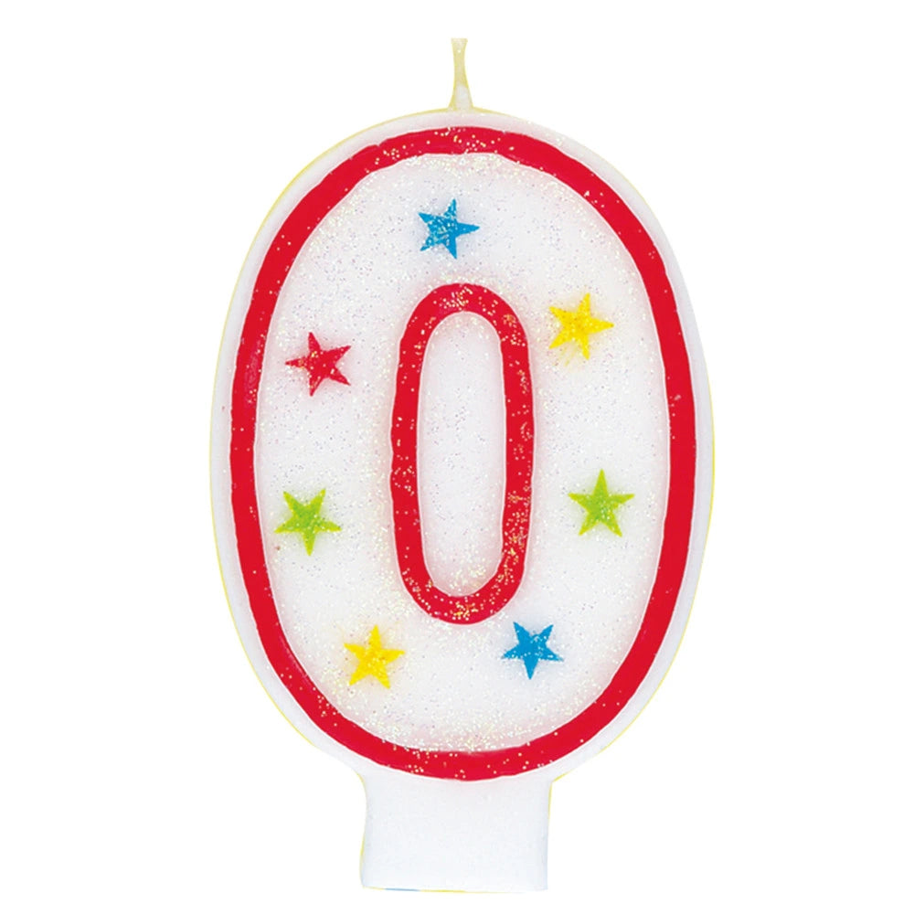 Number 0 Glitter Birthday Candle with Cake Decoration