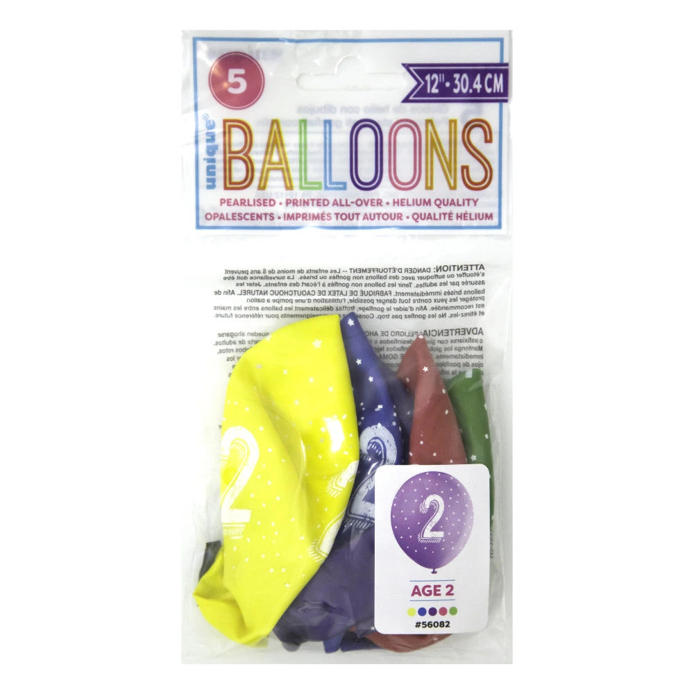 Number 2 12" Latex Balloons, 5 In A Pack