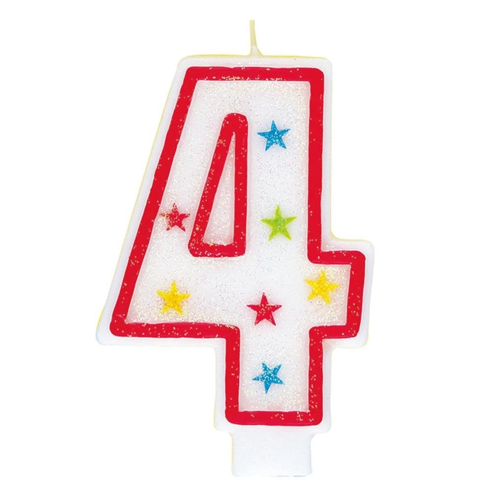 Number 4 Glitter Birthday Candle with Cake Decoration