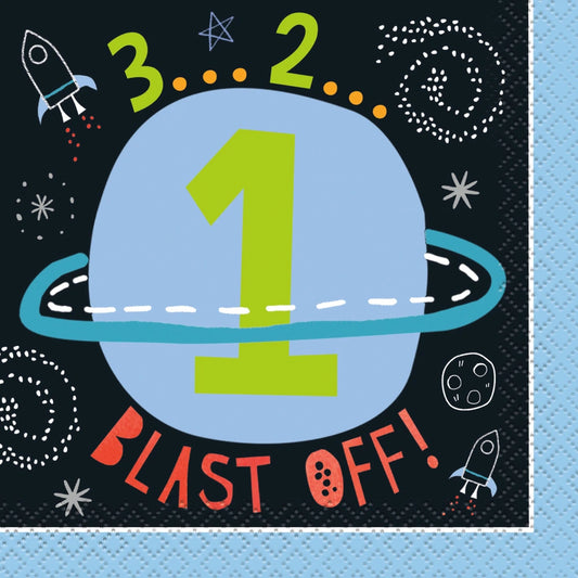 Outer Space 1st Birthday Beverage Napkins, 16 In A Pack
