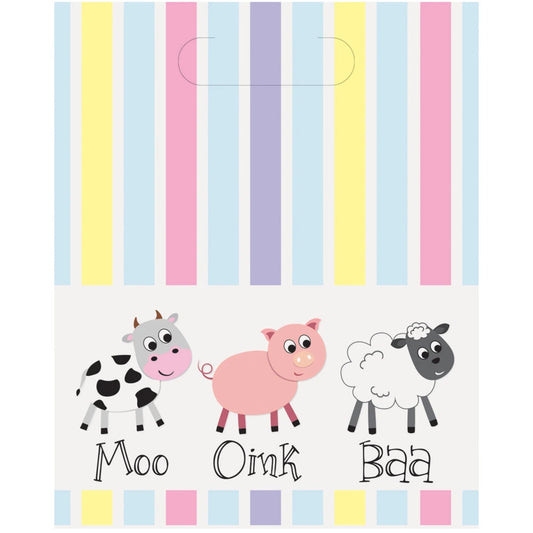 Pastel Farm Animals Loot Bags, 8 In A Pack