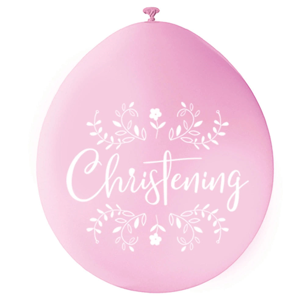 Pink & White Christening 9" Latex Balloons, 10 In A Pack