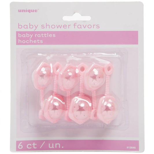Pink Baby Rattle Favors 2.5", 6 In A Pack