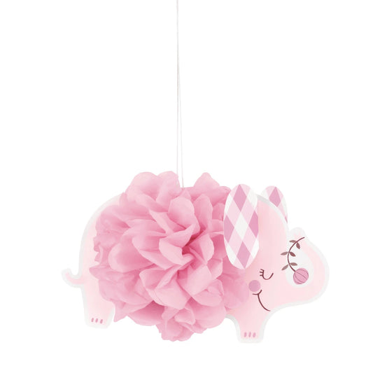 Pink Floral Elephant 9" Hanging Tissue Pom Pom Decorations, 3 In A Pack