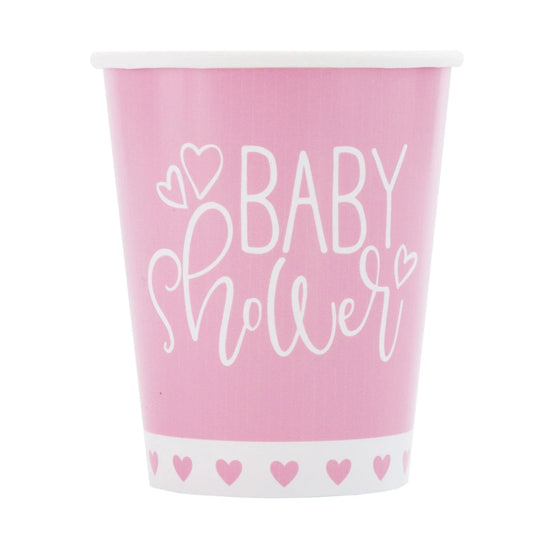 Pink Hearts Baby Shower 9oz Paper Cups, 8 In A Pack