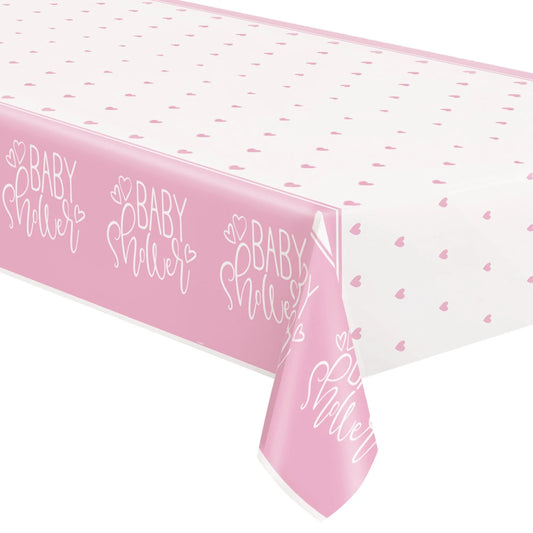 Pink Hearts Baby Shower Re In A Packangular Plastic Table Cover, 54"x84"