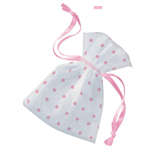 Pink Polka Dots Organza Favor Bags, 6 In A Pack