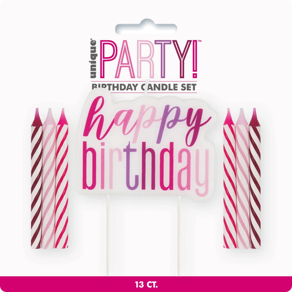 Pink, Purple & Magenta "Happy Birthday" Candle Set