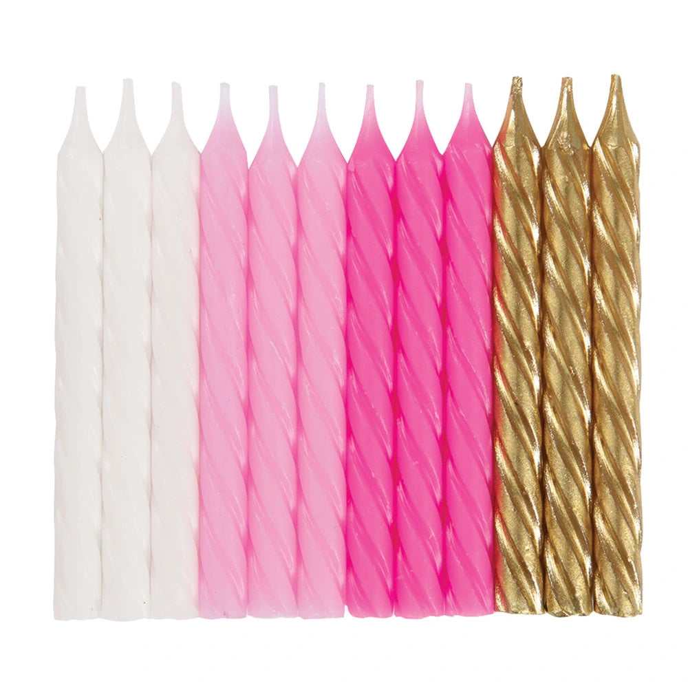 Pink, White & Gold Spiral Birthday Candles, 24 In A Pack