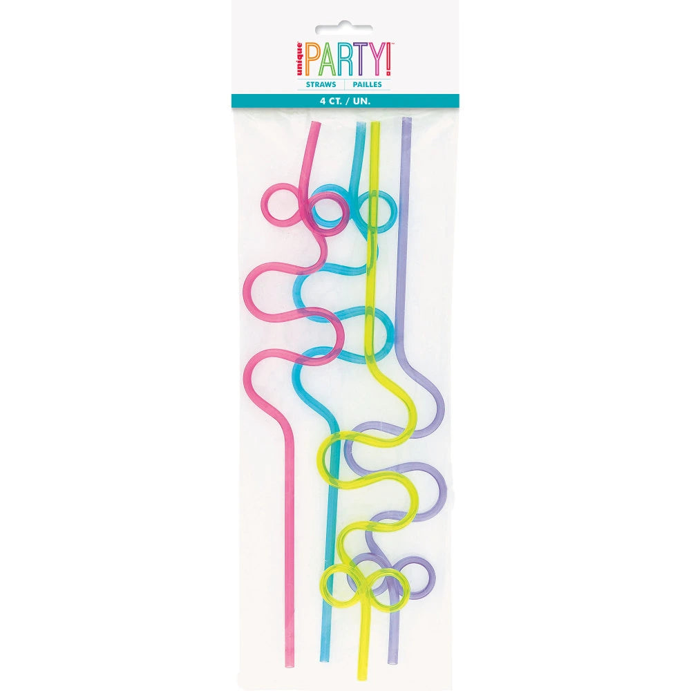 Plastic Squiggle Straws 12", 4 In A Pack