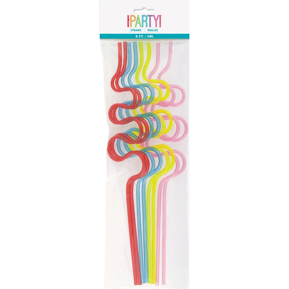 Plastic Squiggle Straws 12", 8 In A Pack