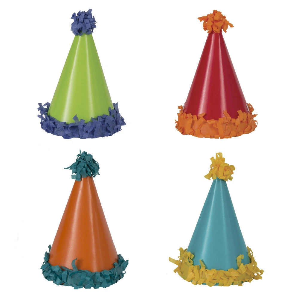Pom Pom Mini Party Hats, 8 In A Pack