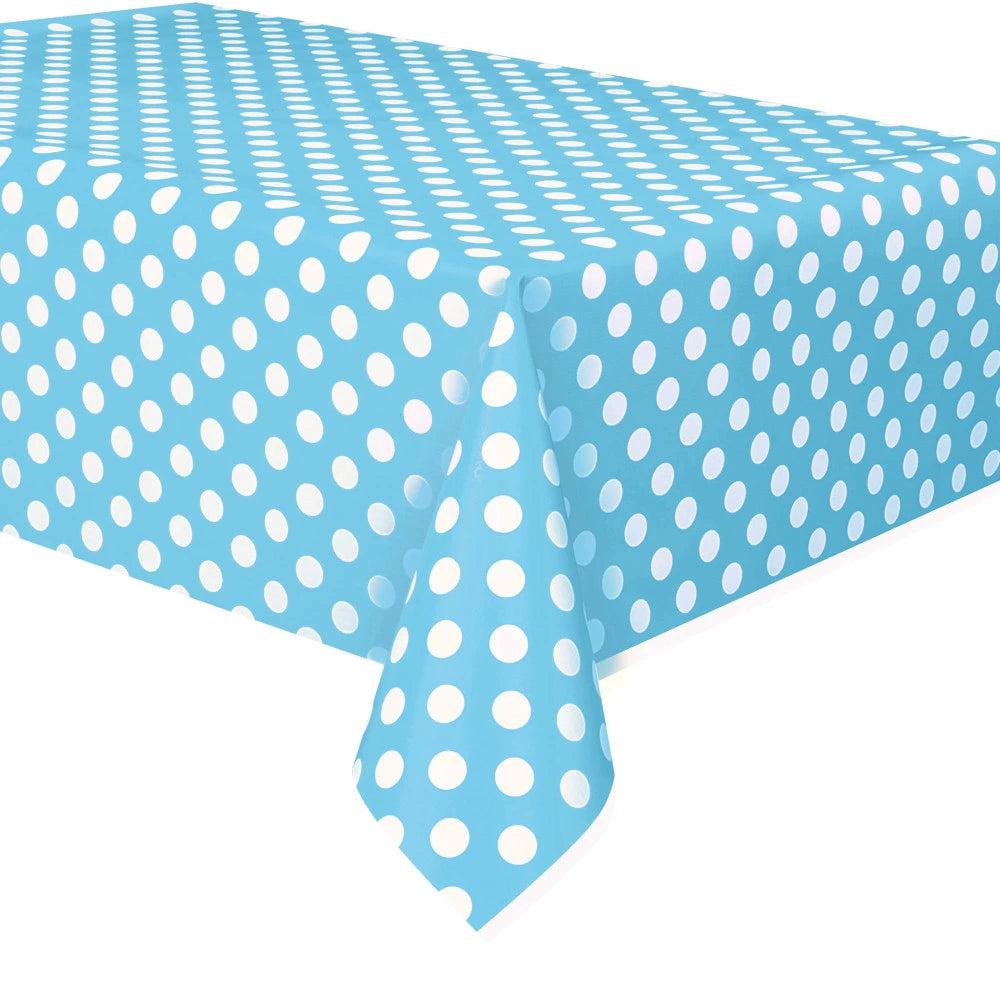 Powder Blue Dots Rectangular Plastic Table Cover, 54"x108"