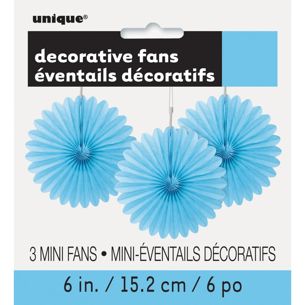 Powder Blue Solid 6" Tissue Paper Fans, 3 In A Pack
