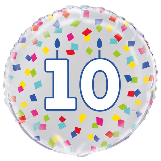 Rainbow Confetti Birthday Number 10 Round Foil Balloon 18", Packaged