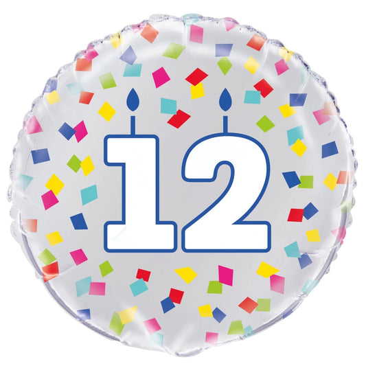 Rainbow Confetti Birthday Number 12 Round Foil Balloon 18", Packaged