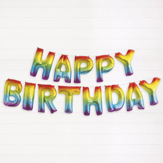 Rainbow Foil "Happy Birthday" Letter Balloon Banner Kit, 14"