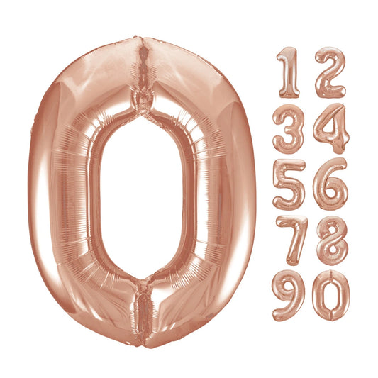Rose Gold Number 0 Shaped Foil Balloon 34", Packaged