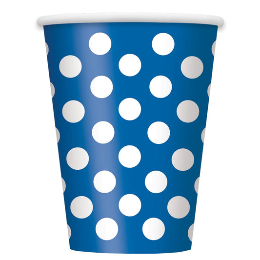 Royal Blue Dots 12oz Paper Cups, 6 In A Pack