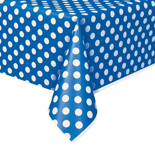 Royal Blue Dots Re In A Packangular Plastic Table Cover, 54"x108"