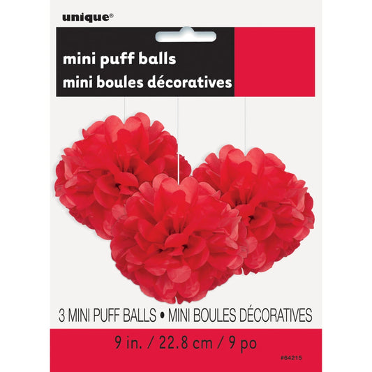 Ruby Red Mini Puff Tissue Decorations, 3 In A Pack