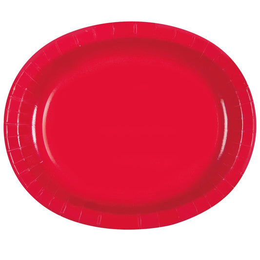 Ruby Red Solid Oval Plates, 8 In A Pack