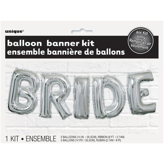 Silver Bride Foil Letter Balloon Banner Kit, 14"