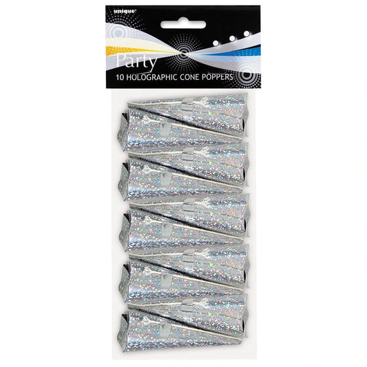 Silver Cone Poppers, 10 In A Pack