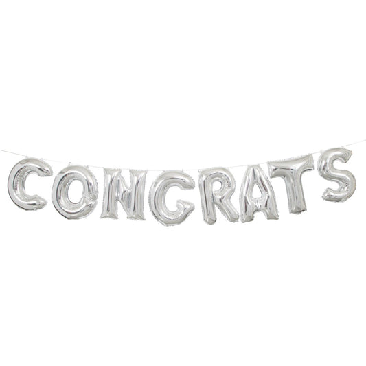 Silver Congrats Foil Letter Balloon Banner Kit, 14"