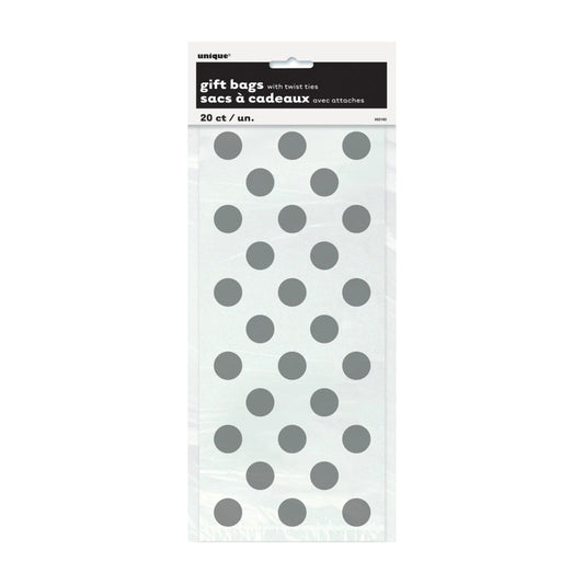 Silver Dots Cellophane Bags 5"x11", 20 In A Pack