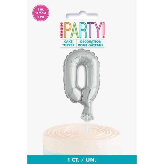 Silver Foil Number 0 Balloon Cake Topper 5"