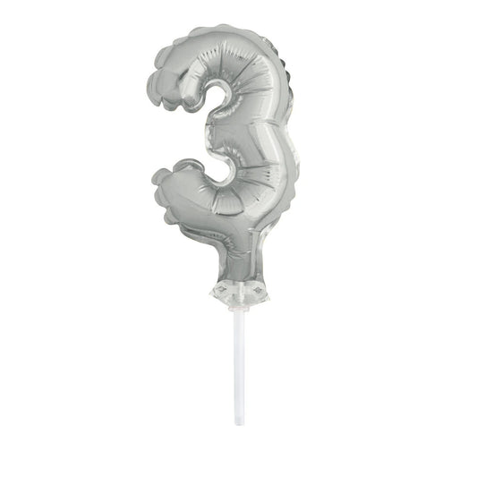 Silver Foil Number 3 Balloon Cake Topper 5"