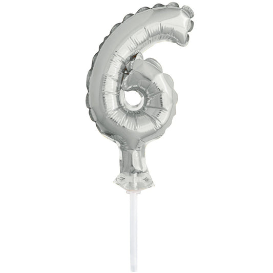 Silver Foil Number 6 Balloon Cake Topper 5"