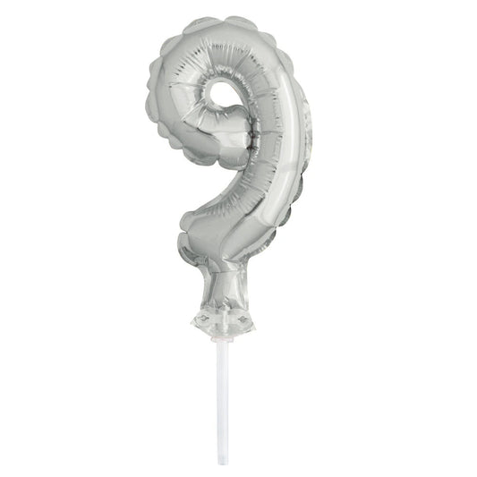 Silver Foil Number 9 Balloon Cake Topper 5"