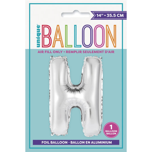 Silver Letter H Shaped Foil Balloon 14", Packaged