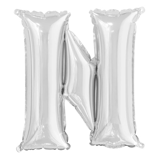 Silver Letter N Shaped Foil Balloon 14", Packaged