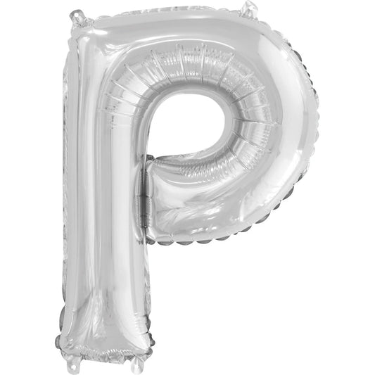 Silver Letter P Shaped Foil Balloon 14", Packaged