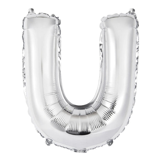 Silver Letter U Shaped Foil Balloon 14", Packaged