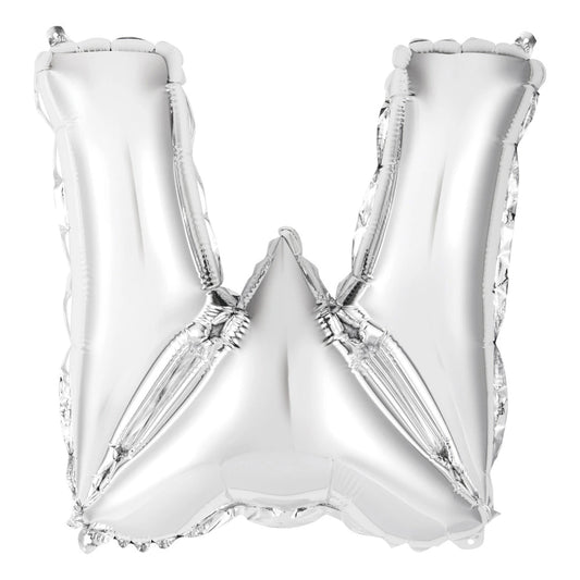 Silver Letter W Shaped Foil Balloon 14", Packaged