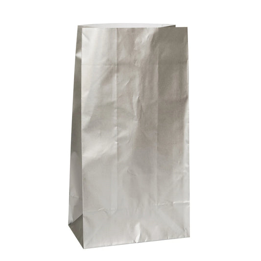 Silver Metallic Paper Party Bags, 10 In A Pack