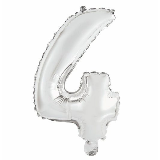 Silver Number 4 Shaped Foil Balloon 14", Packaged