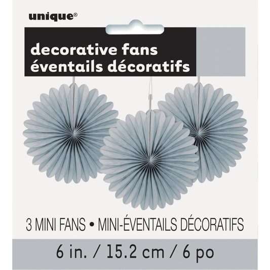 Silver Solid 6" Tissue Paper Fans, 3 In A Pack