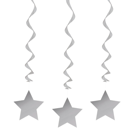 Silver Solid Hanging Swirl Decorations, 26", 3 In A Pack
