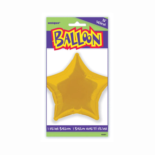 Solid Star Foil Balloon 20", Packaged - Gold